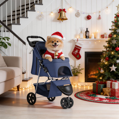 Poussette pliable pour animaux de compagnie, poussette pliante à 3 roulettes pour chats avec auvent et autocollants