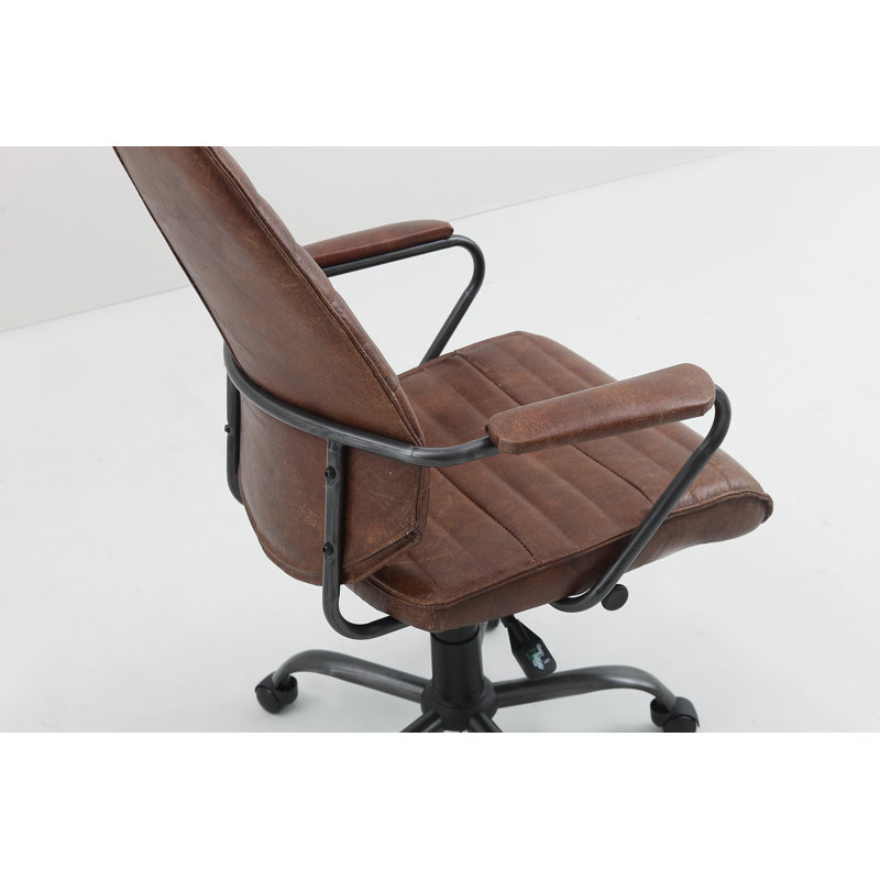 Chaise de travail en cuir véritable Dagenham, Noir, Noir onyx