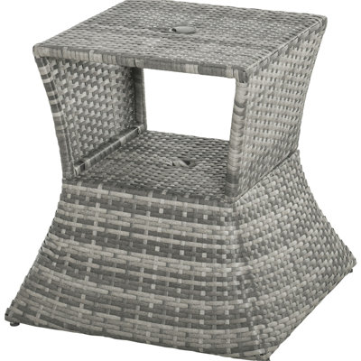 Patio Side Table With Umbrella Hole - 2 Tier Storage For Outdoor Living Areas Garden, Backyard Rust- Metal, , Grey 's Patio, Metal Frame, To Weather,