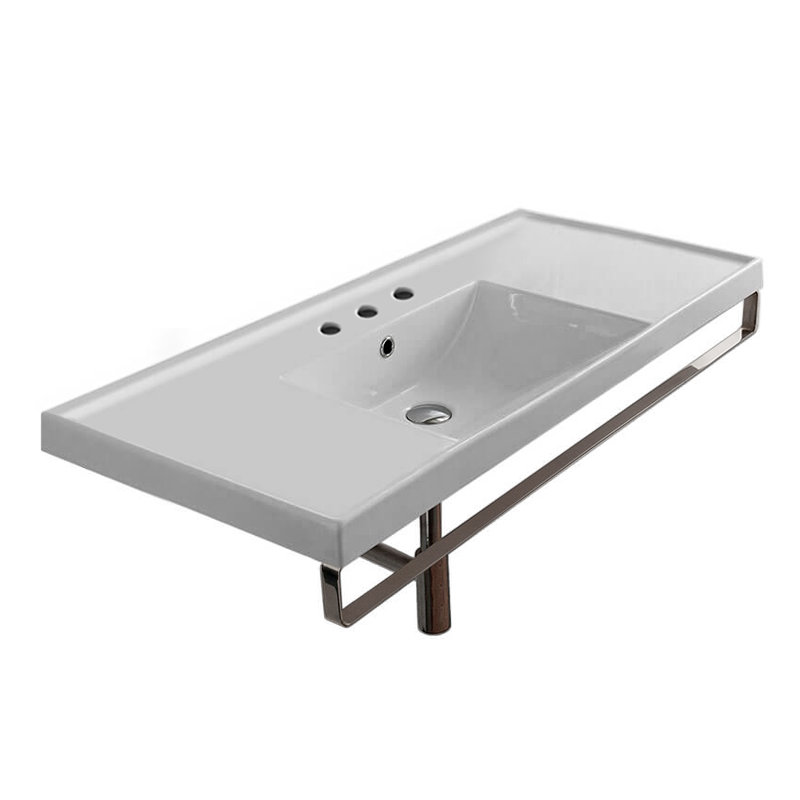 Scarabeo By Nameeks ML 18.3'' White Ceramic Rectangular Bathroom Sink with Overflow, Three Hole