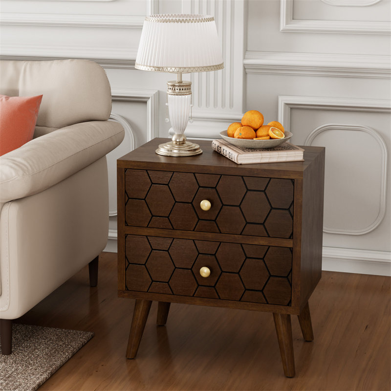  19.7"W Brown Nightstand with 2 Drawers, Individual