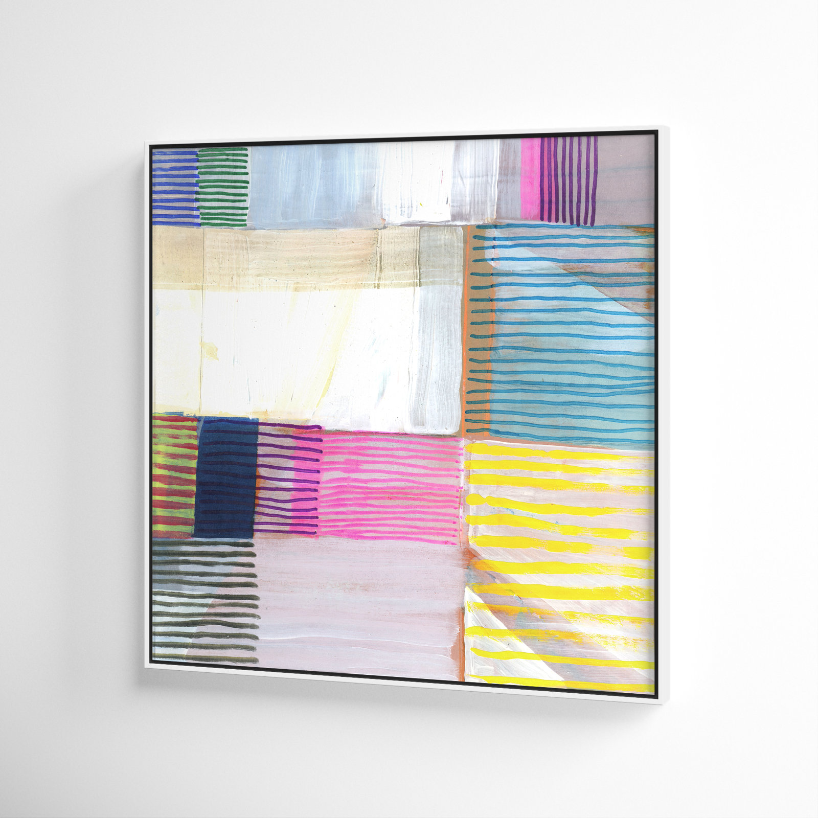 Clarendon "Bright Net III" Painting by Cartissi, 37.5" H x 37.5" W x 2" D, White Framed