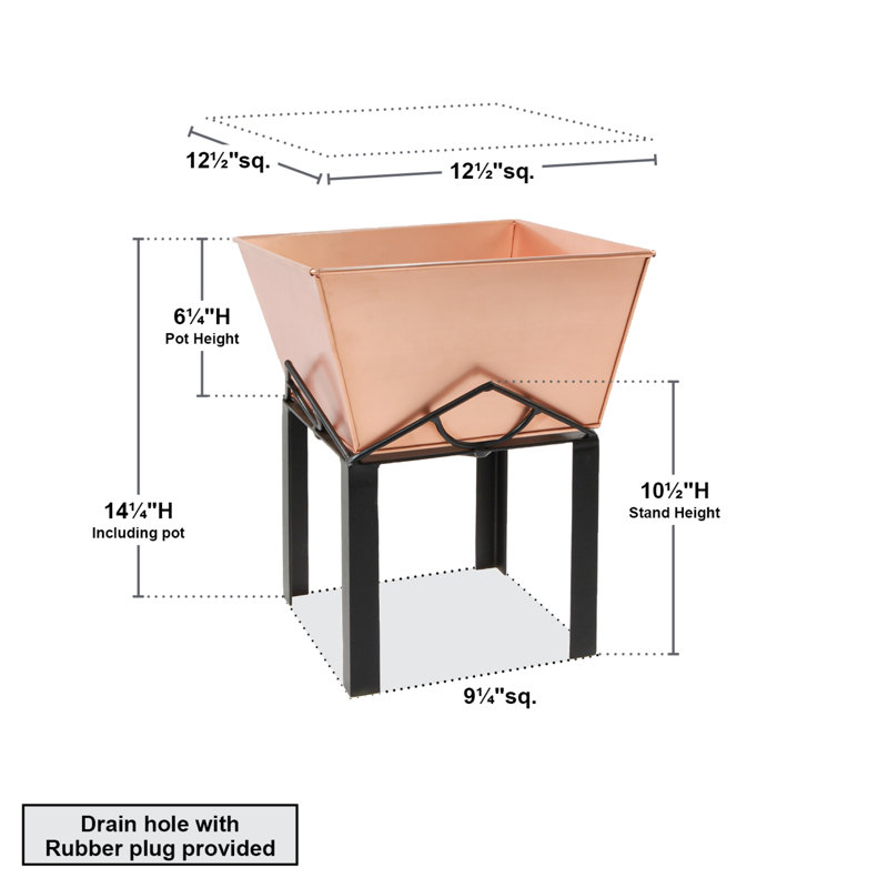 Prairie Style Marion Copper Plated Galvanized Planter with Wrought Iron Stand