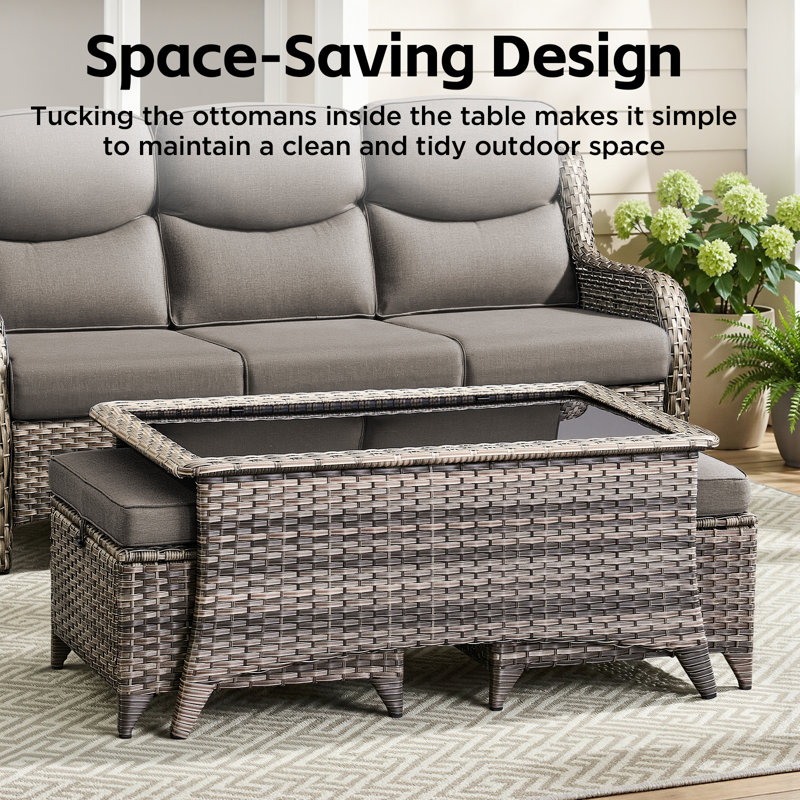 5-Piece Outdoor Wicker Patio Thick Cushion Sofa And Swivel Chairs Set With Coffee Table, Gray, Gray