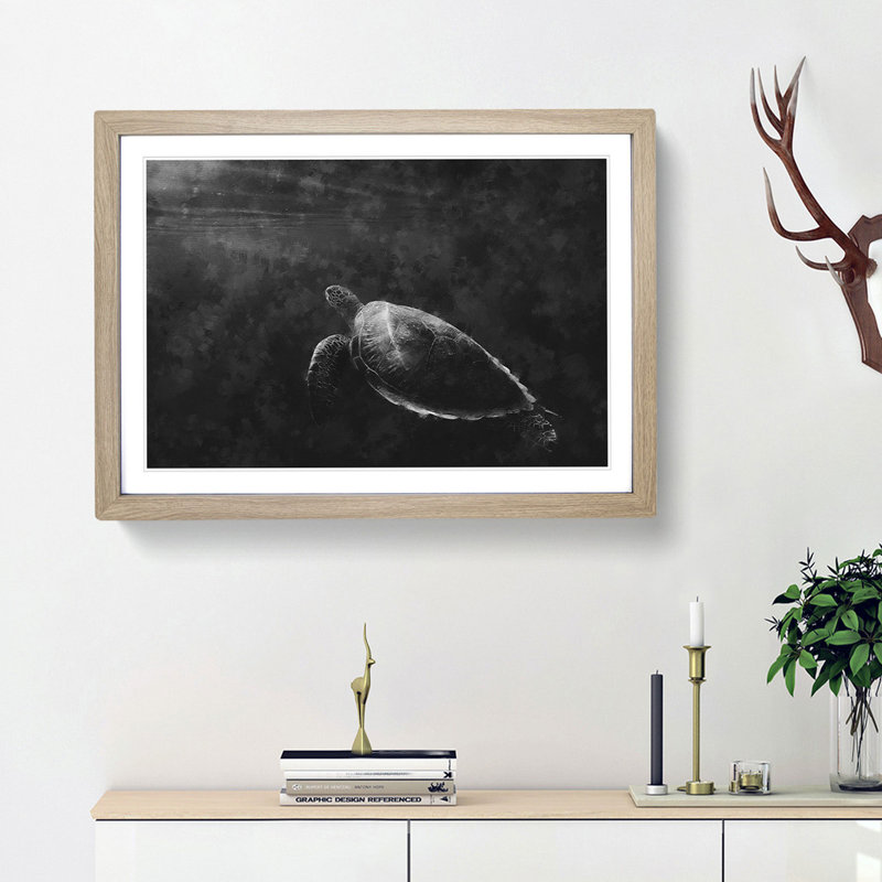 Sea Turtle - Picture Frame Painting Print, Oak Framed, 33cm H x 45cm W x 2cm D