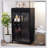 Storage Cabinet With Glass Doors, Flip-Top, And 4-Tier Display Shelves For Versatile Home Use