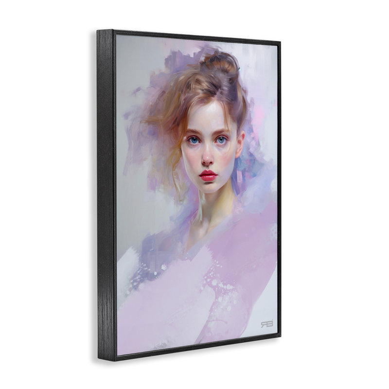 Doux portrait de femme, estampe numérique encadrée par Roozbeh Bahramali, Giclée encadrée noir minuit, H 24 po x l 16 po