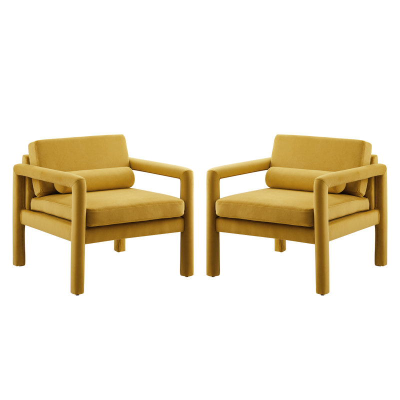 Ensemble de 2 fauteuils Solaris, Velours jaune