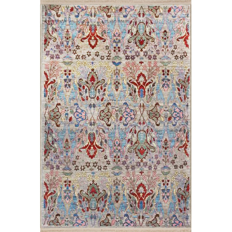 Multicolored Traditional Motif Ethnic Patterned Fringed Vintage Decorative Carpet, Rectangle 4'8" x 6'7"