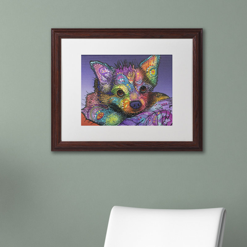 " Romeo " by Dean Russo, 11" H x 14" W x 0.5" D, Dark Brown Framed, White