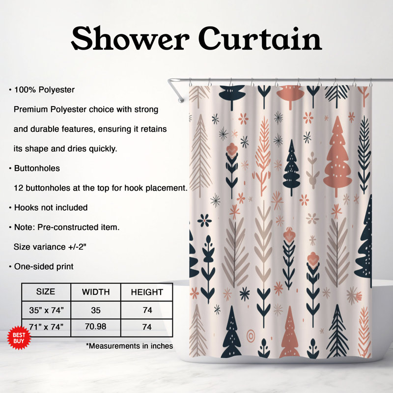Scandinavian Christmas - Rideau de douche standard 1 pièce, H 74 po x l 71 po