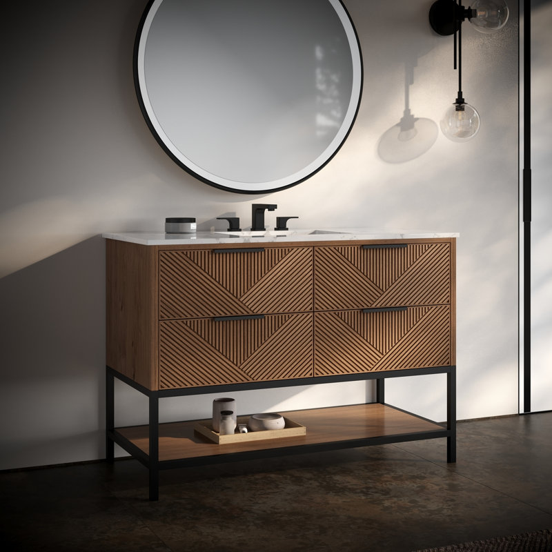 Ensemble de meuble-lavabo 48 po Diamond, Marbre de Carrare italien, Noir mat, Noyer