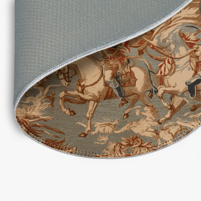 Tapis beige français d'intérieur et d'extérieur, Rond 5 pi