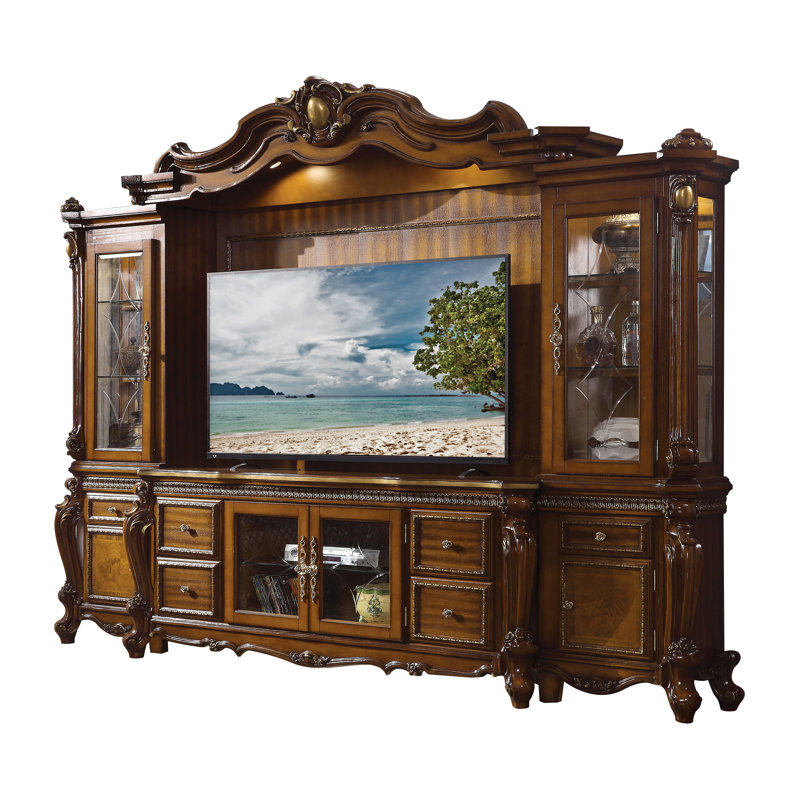 Halwarth Unfinished Entertainment Center,Tv Stand for TVs up to 78", Honey Oak