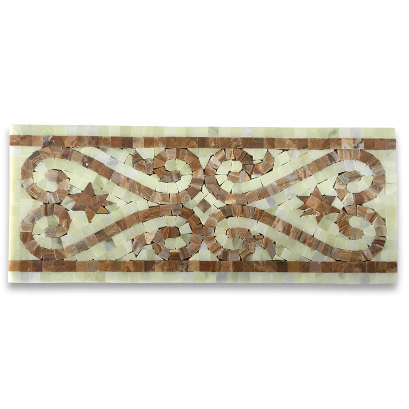 6" x 13" Marble Mosaic Sheet Wall Floor Use Tile, Yellow/Brown/Green