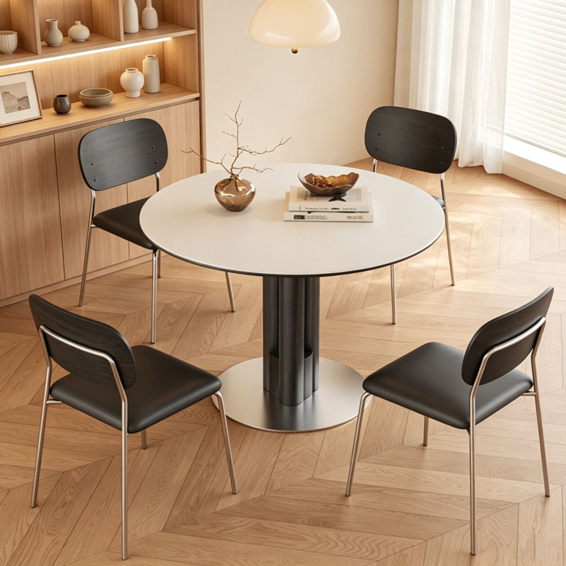 Table de salle à manger ronde en dalle de pierre moderne, 29.5" H x 47.2" W x 47.2" D, 7