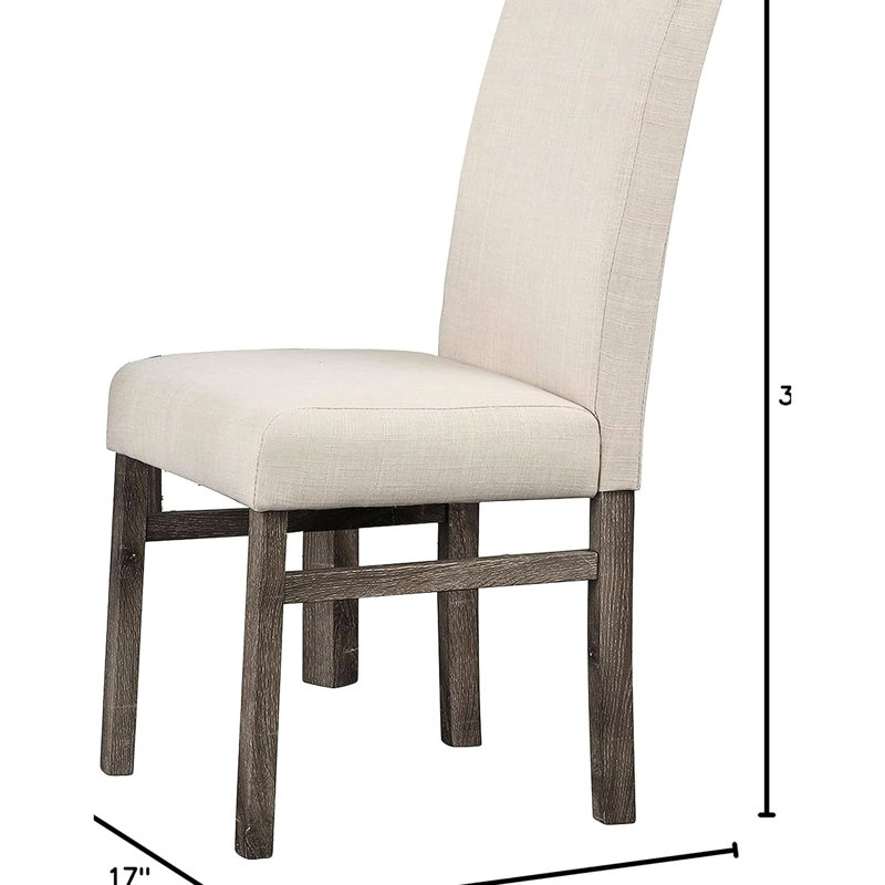 De 2 chaises de salle à manger rembourrées rectangulaires en mélange de lin beige avec dossier solide pour la maison, Chêne