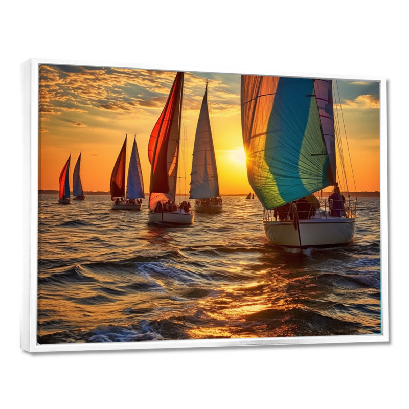 «Boating Bliss II» - art mural nautique, H 12 po x l 20 po x P 1 po, Cadre flottant blanc