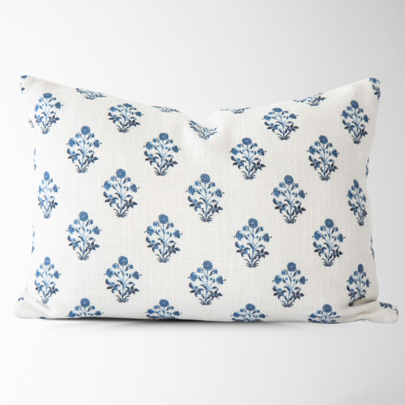 Floral Cotton Pillow Cover, Blue Floral, Lumbar
