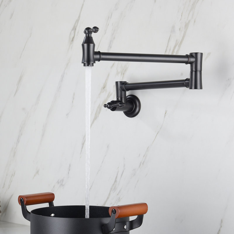 Support de robinet de remplissage de pot noir mat, bras pliable, rotation à 360 °, laiton, finition anticorrosion, robinet à deux poignées, conception pliable, pivotant, traitement, poignées