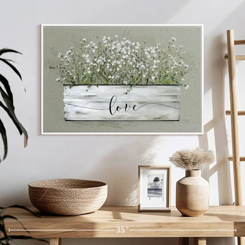 Bouquet de Grace Bucket Love, 25 po x 17 po, Cadre flottant blanc