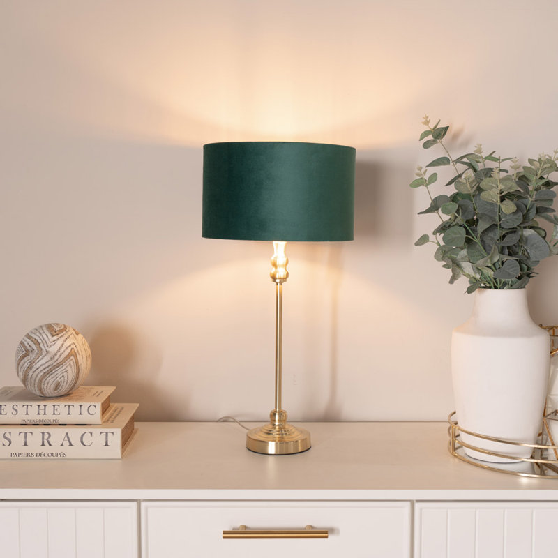 Agetina Metal Table Lamp, Gold Base/Green/Gold Shade, Yes