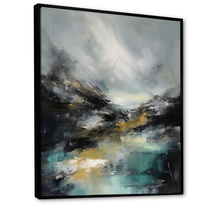 Borrelli paysage marin abstrait III, H 40 po x l 30 po x P 1,5 po, Cadre flottant noir