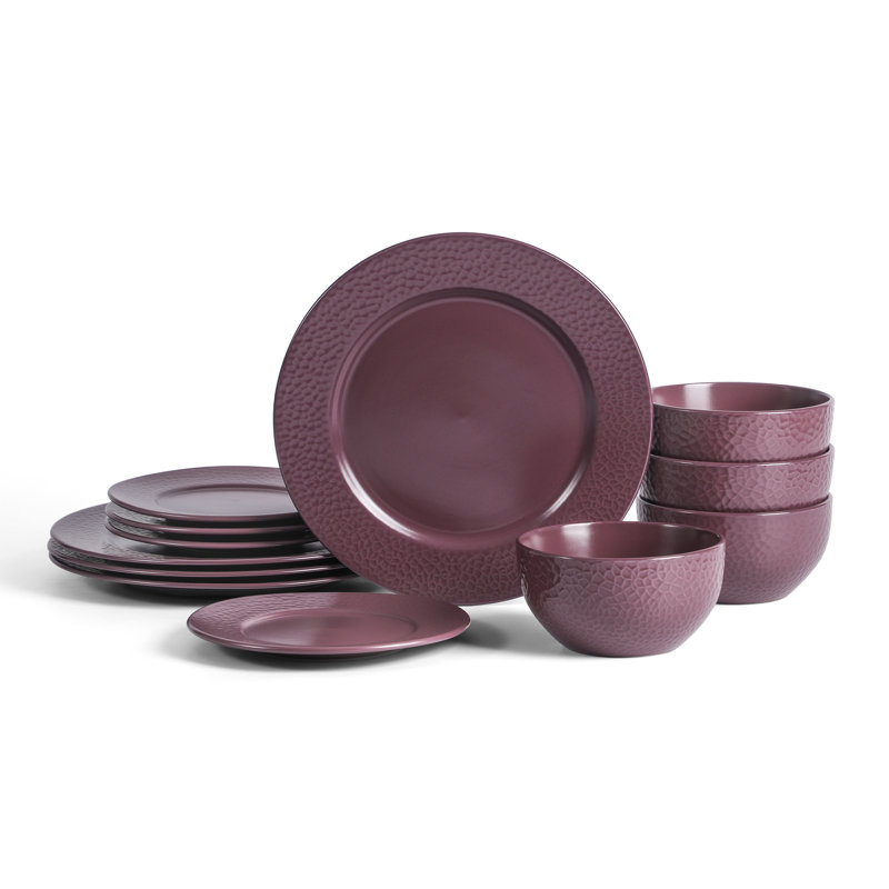 Stone Lain Topaz 12-Piece Dinnerware Set Stoneware, Cherry