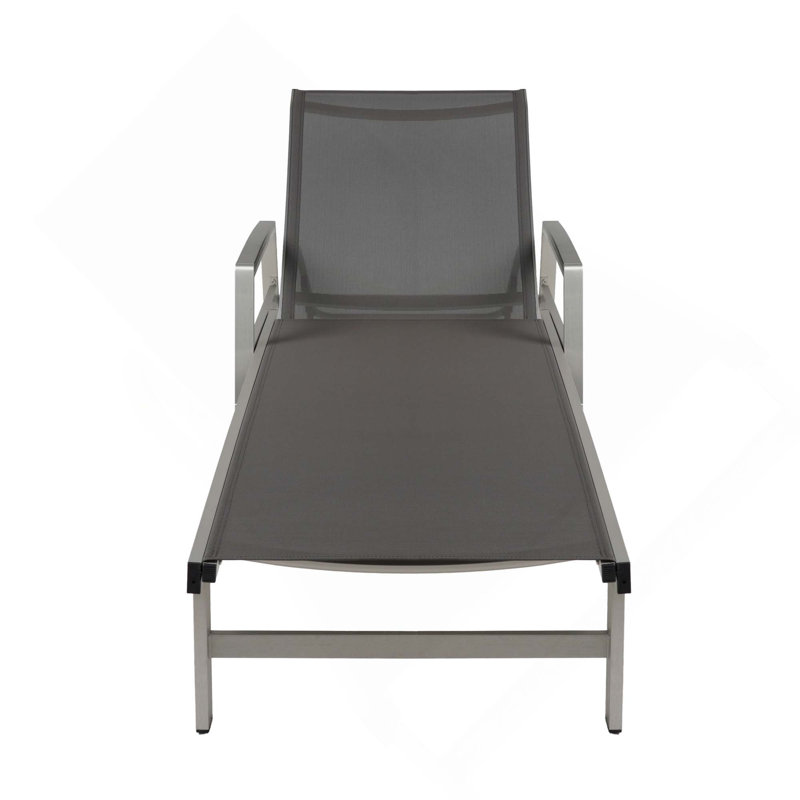1PC Patio Rust Resistant Aluminum Frame Chaise Lounge With Mesh Seat & Armrest, Gray