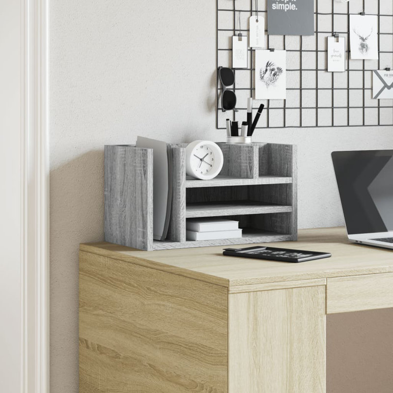 Desk Organiser 44.5X24x25 Cm Engineered Wood, Grey Sonoma