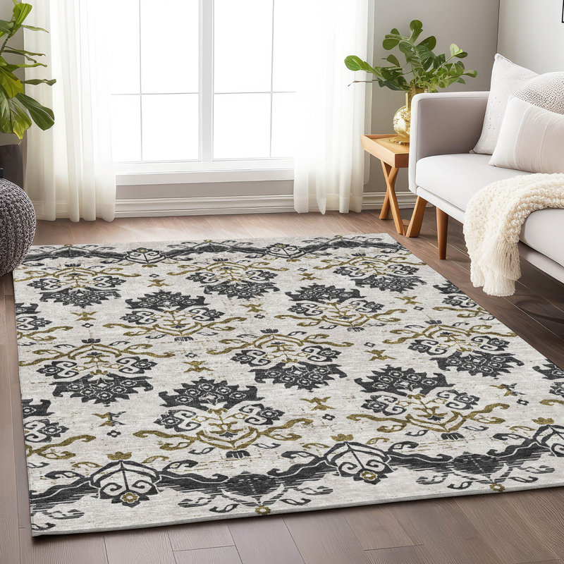Premium Machine Washable Prisco Black Rug, Rectangle 10' x 14'