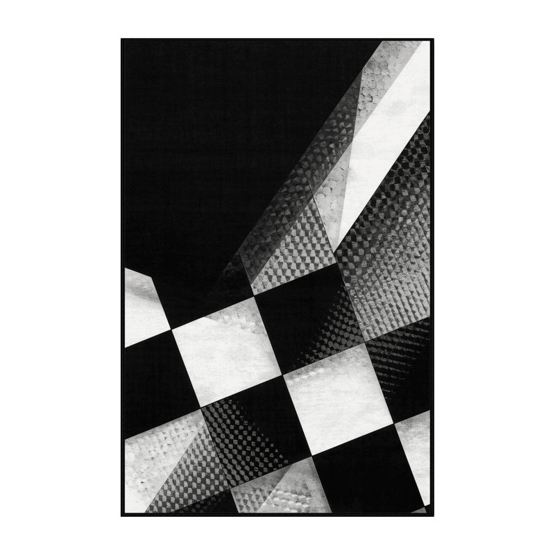 Soft Plush Eakes Modern & Contemporary Checkered Area Rug in Gray – Black Binding, 4x6