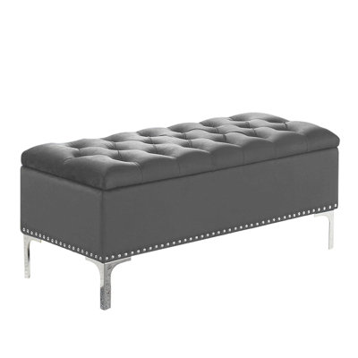 Marijona Gray Velvet Storage Bench With Metal Legs