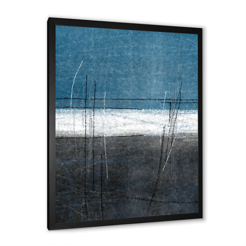 Sarcelle rencontre l'art abstrait gris, peinture sur toile, H 32 po x l 24 po x P 1 po, Cadre photo noir