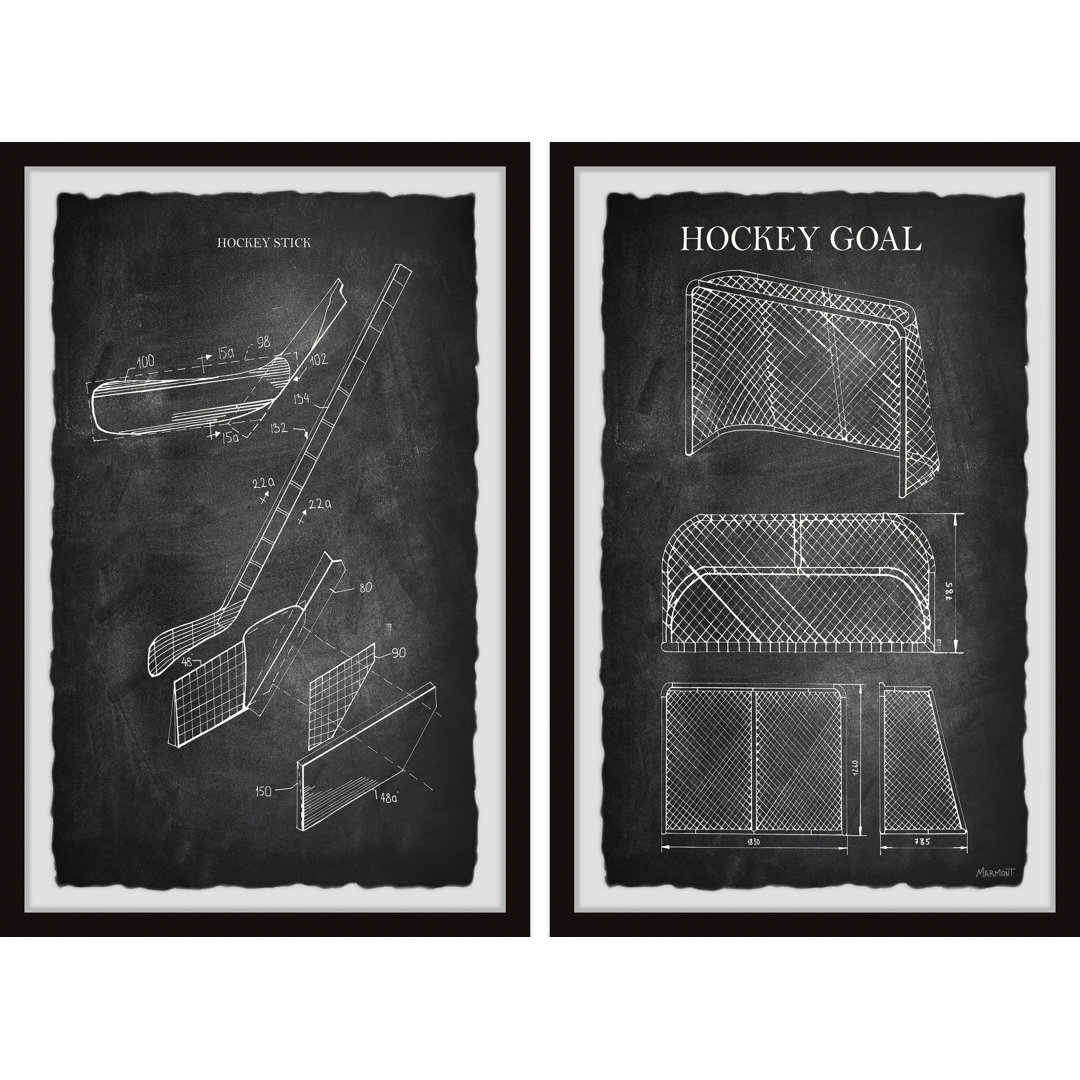 Georgie Hockey Stick and Goal 2-Piece Framed Print Set Harriet Bee 