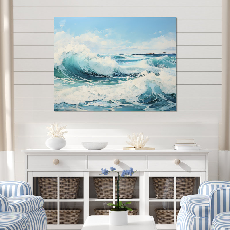 Aquarelle tempête côtière océan I - plage et océan, reproduction d'art mural, Toile tendue, H 12 po x l 20 po