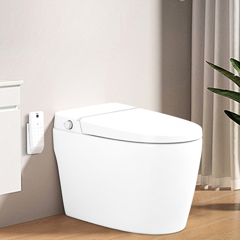 White Smart Toilet With Heated Seat, Night , Self-Cleaning Nozzle, Massage Wash, Silent Slow Down, Auto Flush Pre-Wet, Side Knob Flush,