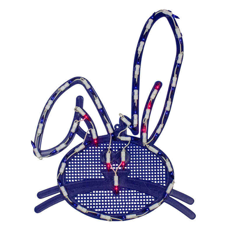 Tête de fenêtre en forme de lapin bleu éclairé de Pâques 17 po