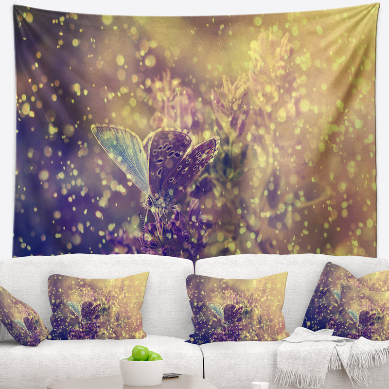 Tapisserie papillon et fleurs en polyester avec accessoires suspendus inclus, H 68 po x l 80 po