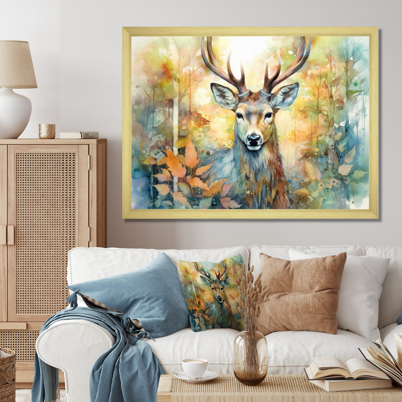 Deer Wonderers I - art mural cerf, Cadre doré à une seule photo, H 30 po x l 40 po x P 1,5 po