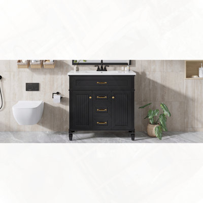 Meuble-lavabo autoportant avec tiroir escamotable et portes à fermeture en douceur