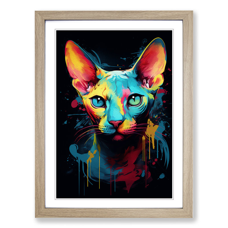 Sphynx Cat Informel - Single Picture Frame Print on Wood, Oak Framed, 46cm H x 34cm W