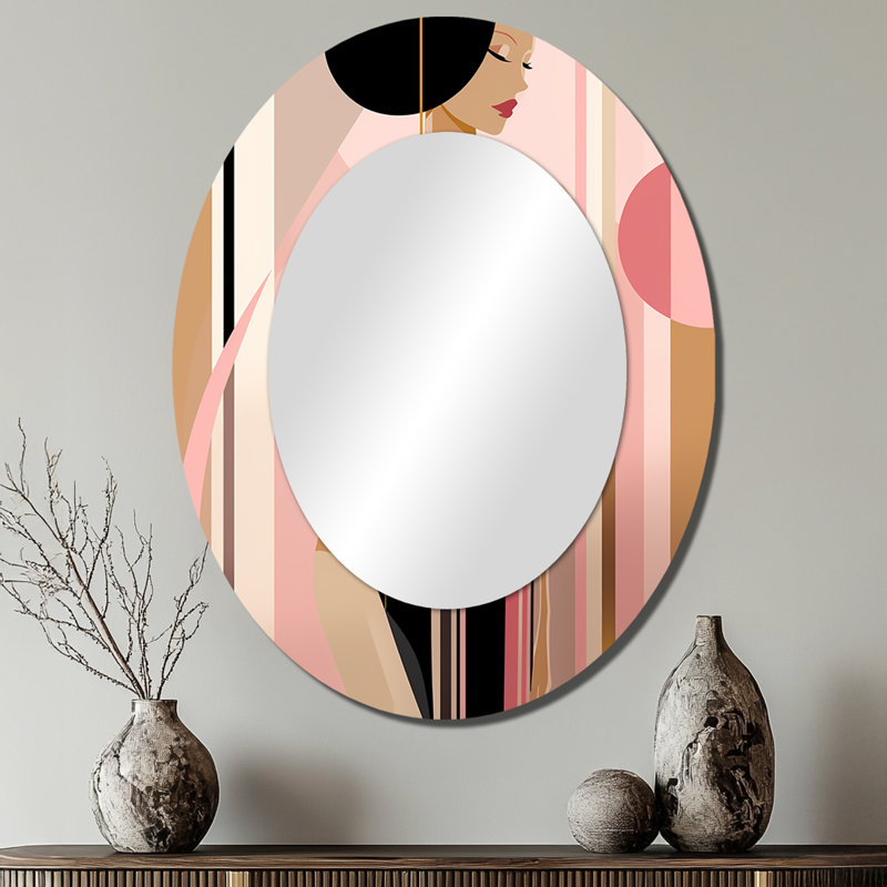 Sensual Elegance Art Nouveau Woman Portrait I - Modern Oval Wall Mirror, 40" x 30"
