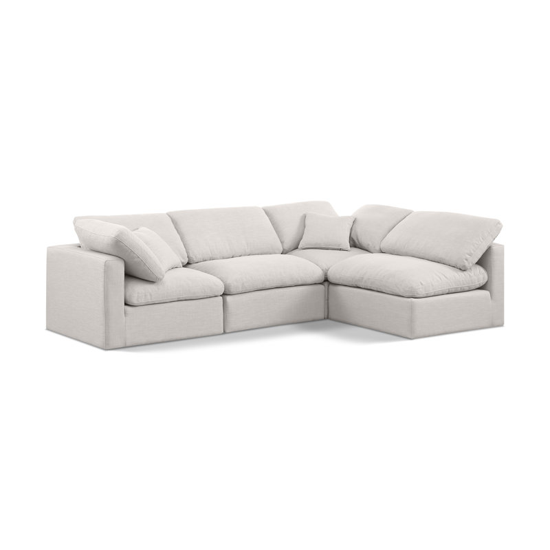 Canapé modulaire rembourré 4 pièces Izzet, Tissu crème texturé en lin