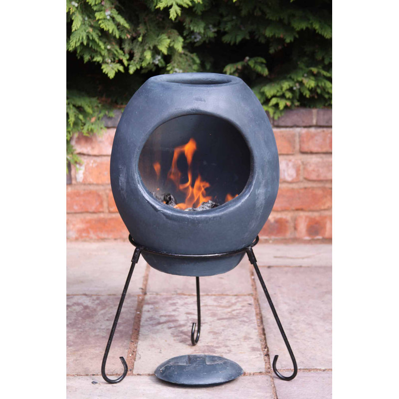 Round Clay Smokeless Chimnea, 85 cm H x 50 cm W x 50 cm D, Charcoal