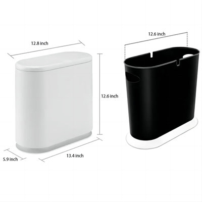 White Slim Rectangular Plastic Trash Can With Press Type Lid,12 Liter / 3.2 Gallon Narrow Trash Bin With Pop-Up Lid For Toilet,Bedroom,Bathroom,Office,Kitchen,Powder Room