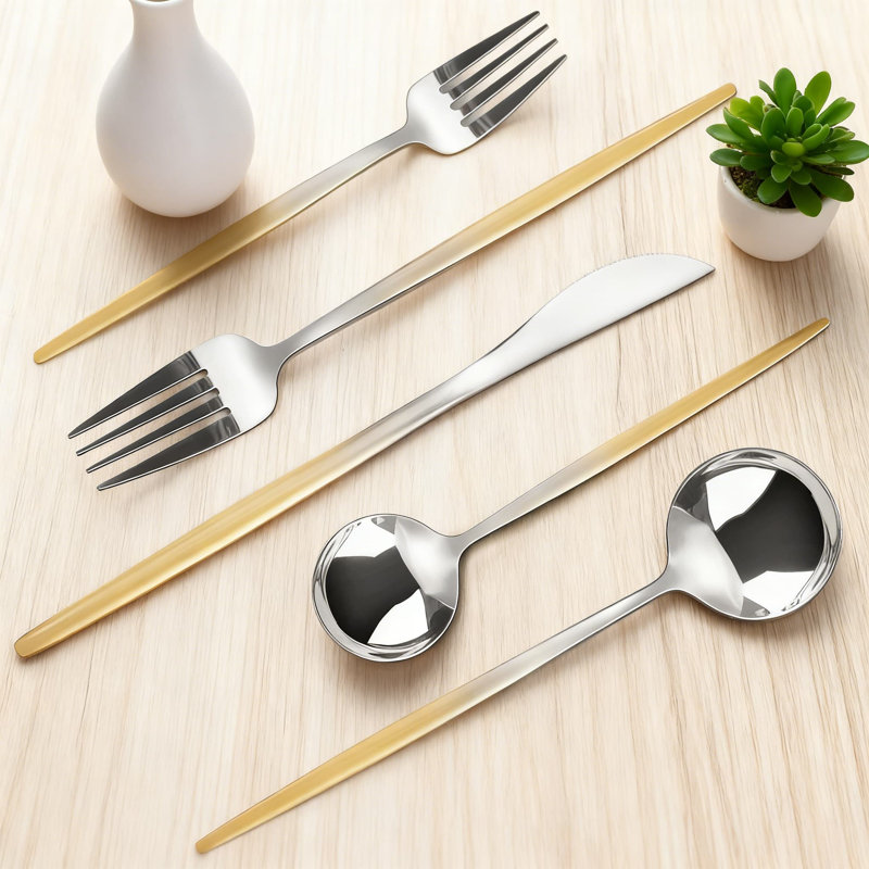 Ensemble de couverts 20 pièces en acier inoxydable, service pour 4 avec miroir poli dégradé doré, ensemble de couteaux avec fourchette et cuillère