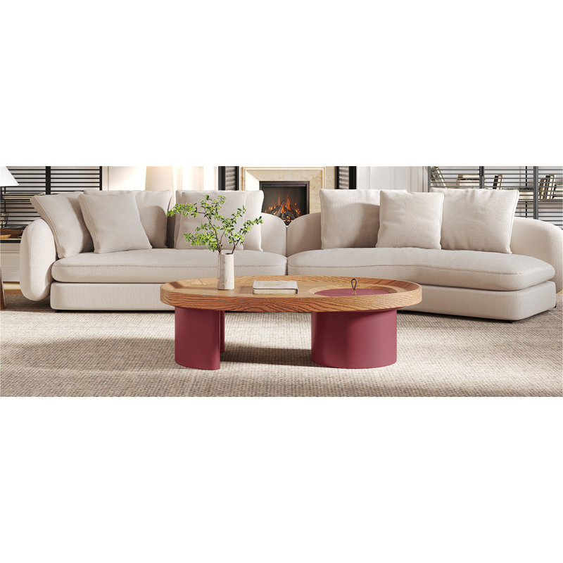 45.3" Oval Wood Coffee Table with Storage
