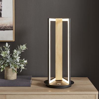 Lampe de table satinée noire et bois