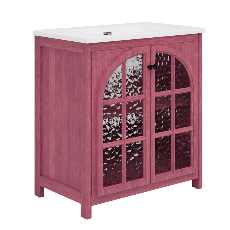 31" Freestanding Bathroom Vanity With Ceramic Top, Pink